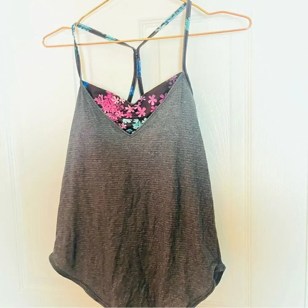 EUC Lululemon Roll Out Tank in Heathered Black / Petal Pop 2